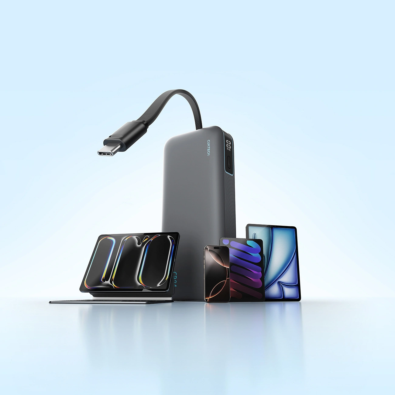 Eksterna baterija Cuktech LPB200N, 20000mAh, 40W, QC + PD, 1 x USB-A - 2 x USB-C, Crna