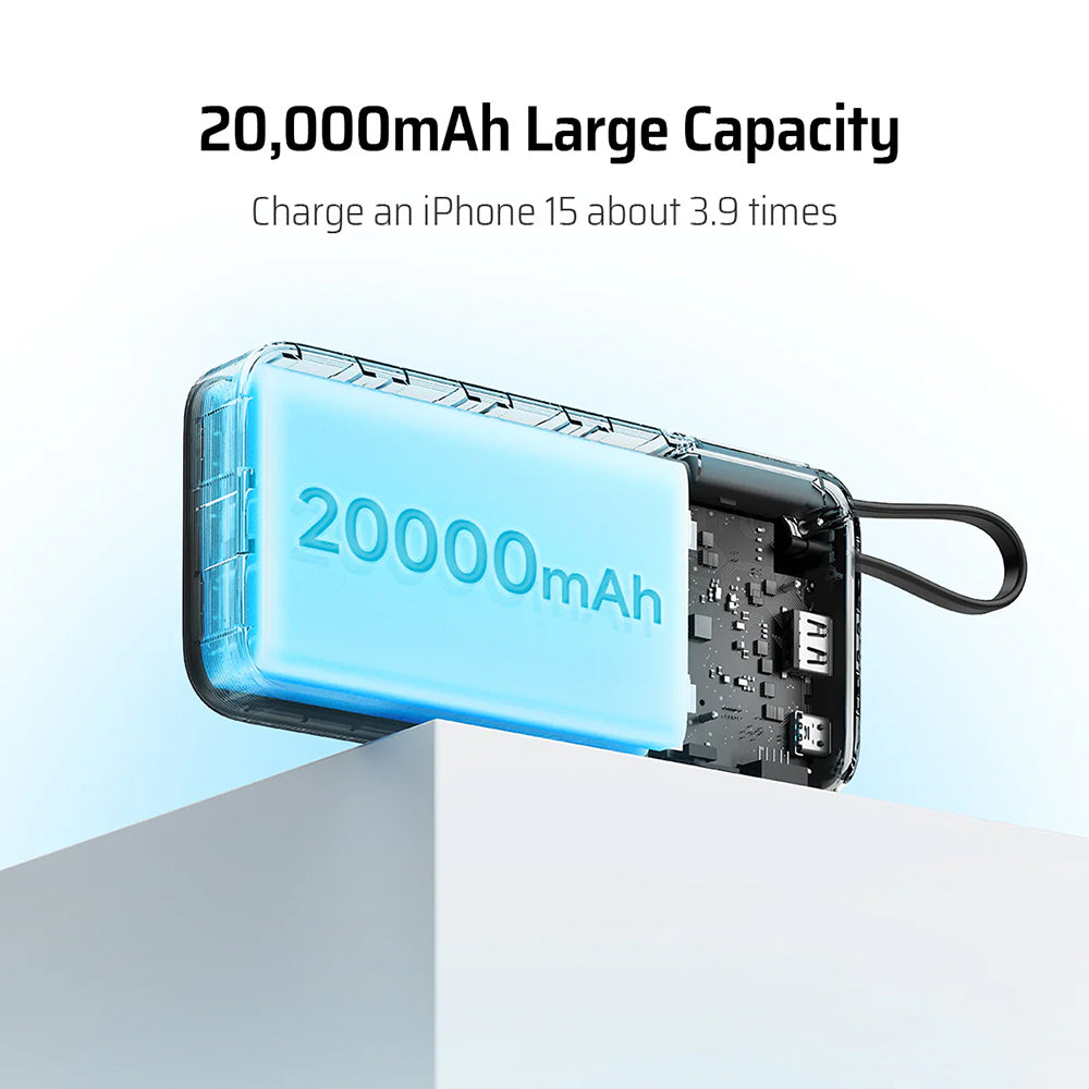 Eksterna baterija Cuktech LPB200N, 20000mAh, 45W, QC + PD, 1 x USB-A - 2 x USB-C, Bela CUKP200NGLLG