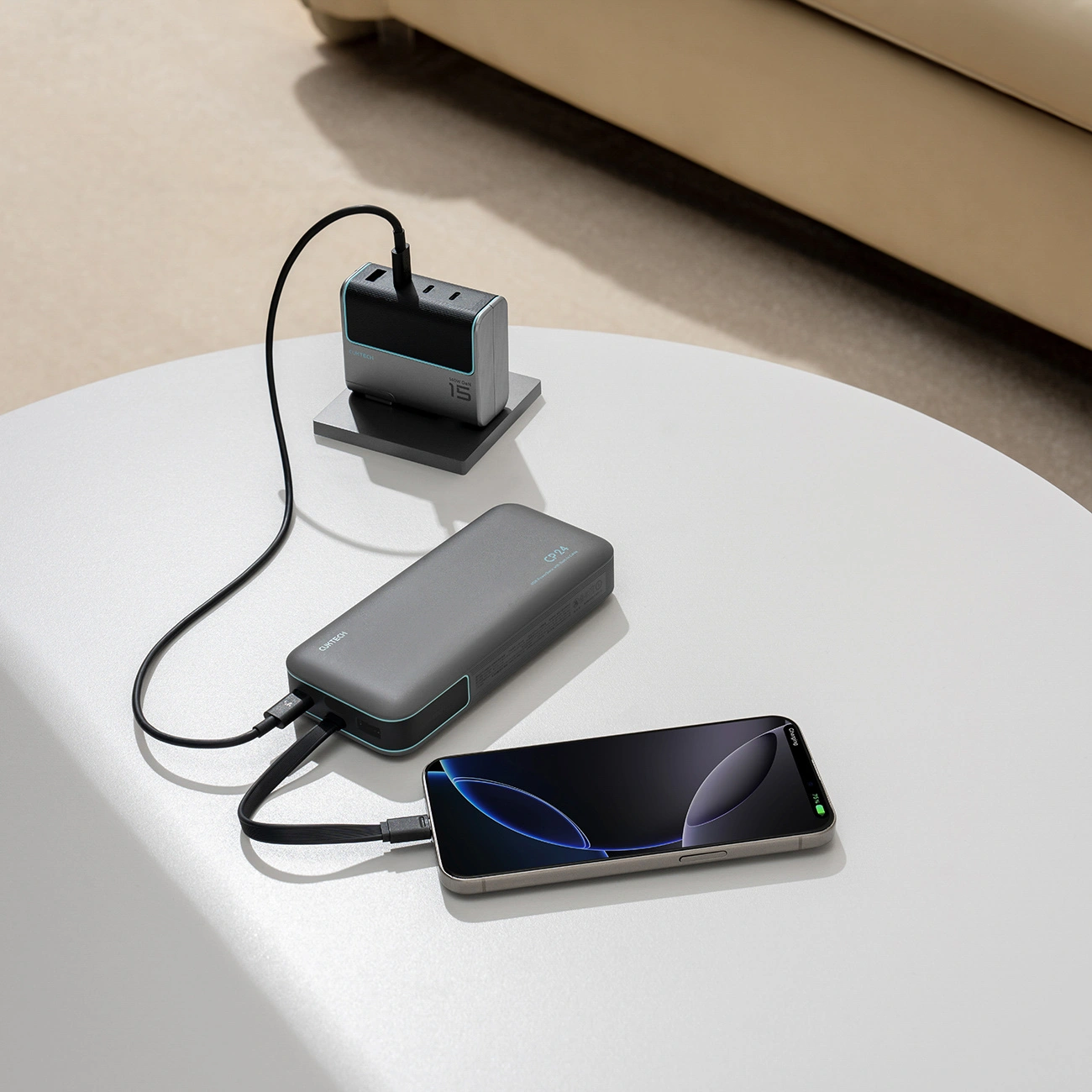 Eksterna baterija Cuktech LPB200N, 20000mAh, 40W, QC + PD, 1 x USB-A - 2 x USB-C, Crna