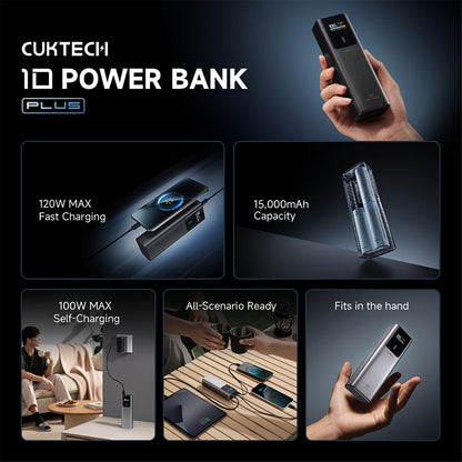 Eksterni punjač Cuktech PB150P, 15000mAh, 120W, QC + PD, 1 x USB-A - 2 x USB-C, Siva CKPB150POSGR