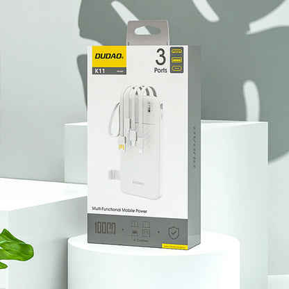 Spoljna baterija Dudao K11, 10000mAh, 10W, 1 x Lightning - 1 x microUSB - 1 x USB-A - 1 x USB-C, Bela