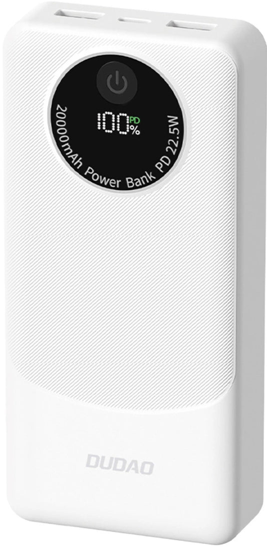 Spoljna baterija Dudao K12Pro, 20000mAh, 22.5W, QC + PD, 1 x USB-C - 2 x USB-A, Bela