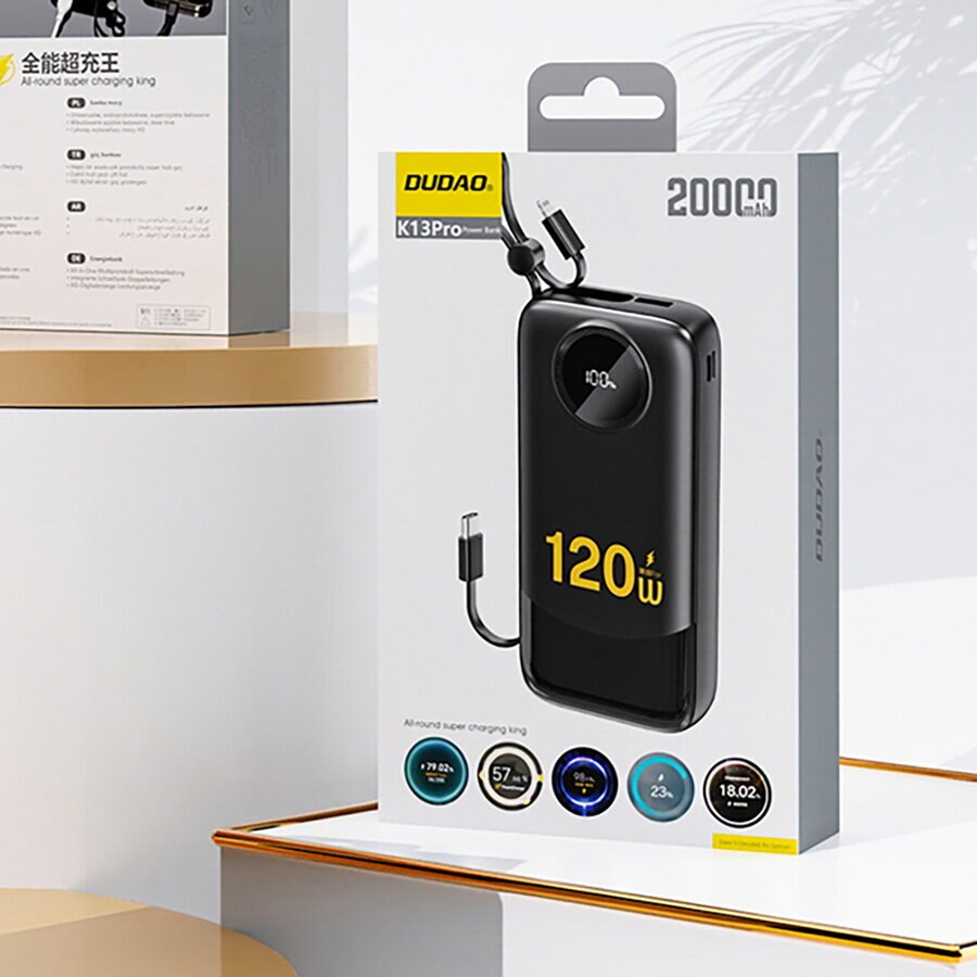 Spoljna baterija Dudao K13, 10000mAh, 22.5W, QC + PD, 1 x Lightning - 1 x USB-A - 2 x USB-C, Crna