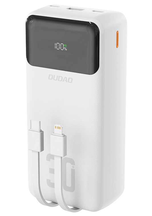 Eksterni punjač Dudao K15MAX, 30000mAh, 22.5W, QC + PD, 1 x USB-A - 2 x Lightning - 2 x USB-C, Bela