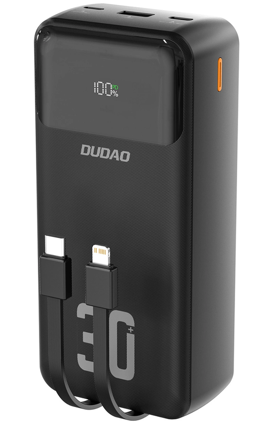 Eksterni punjač Dudao K15MAX, 30000mAh, 22.5W, QC + PD, 1 x USB-A - 2 x Lightning - 2 x USB-C, Crna