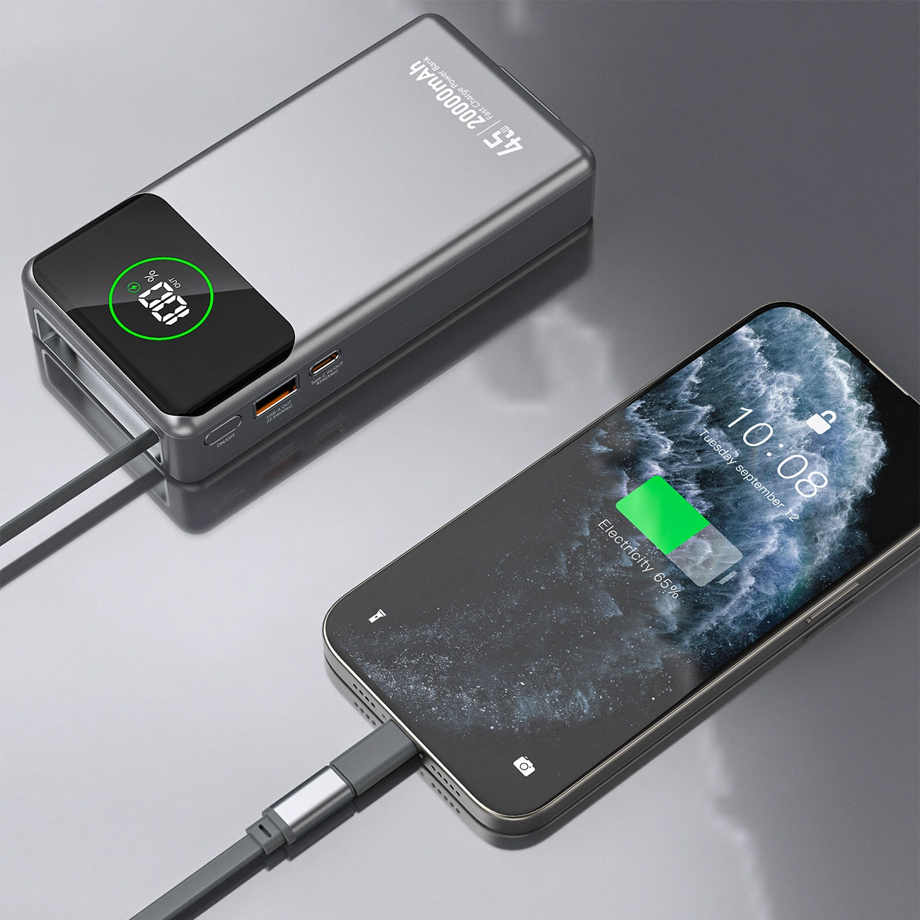 Eksterna baterija Dudao K31 Pro, 20000mAh, 45W, QC + PD, 1 x USB-A - 2 x USB-C, Siva