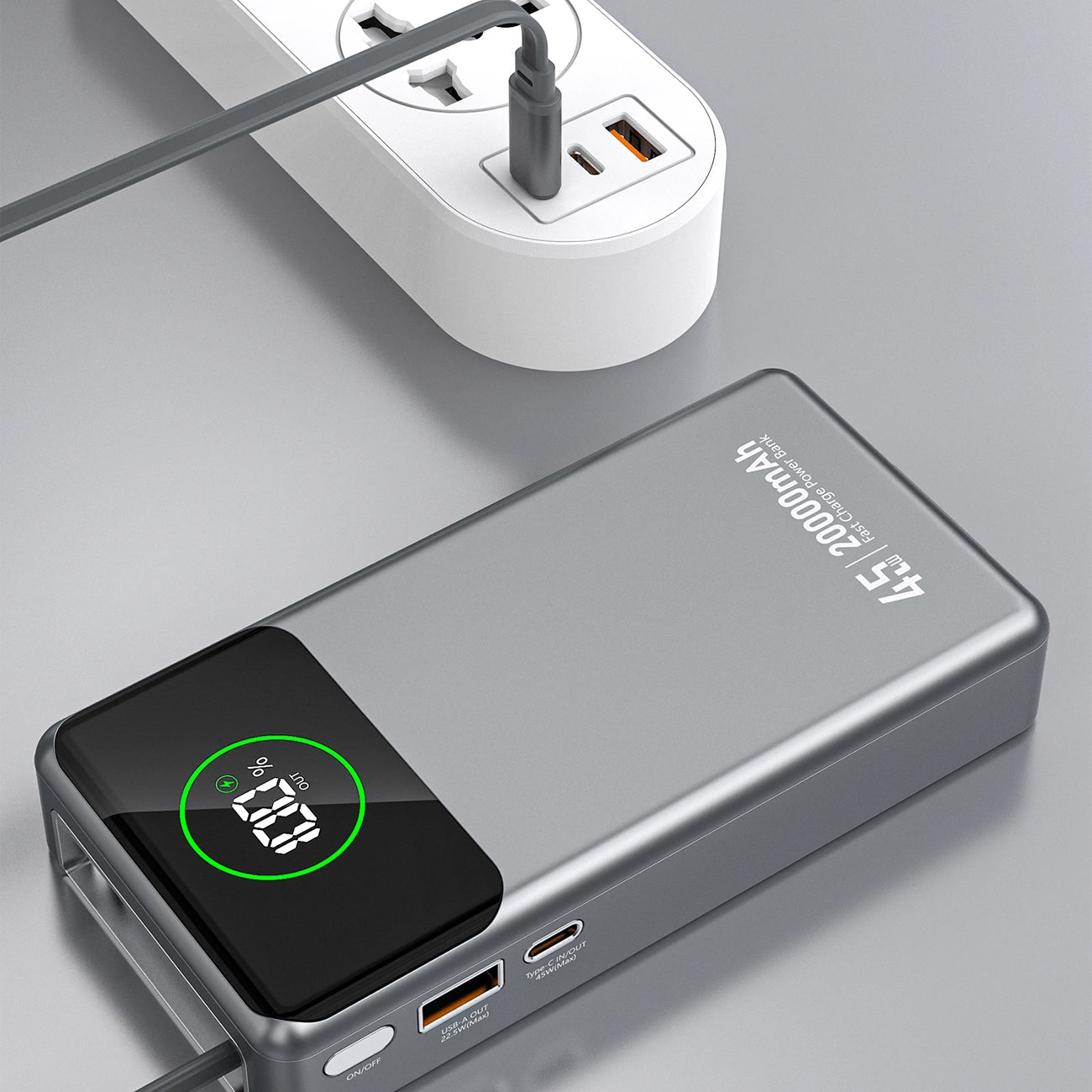 Eksterna baterija Dudao K31 Pro, 20000mAh, 45W, QC + PD, 1 x USB-A - 2 x USB-C, Siva