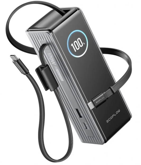 Eksterna baterija EcoFlow Rapid, 25000mAh, 170W, QC + PD, 1 x USB-A - 3 x USB-C, Siva