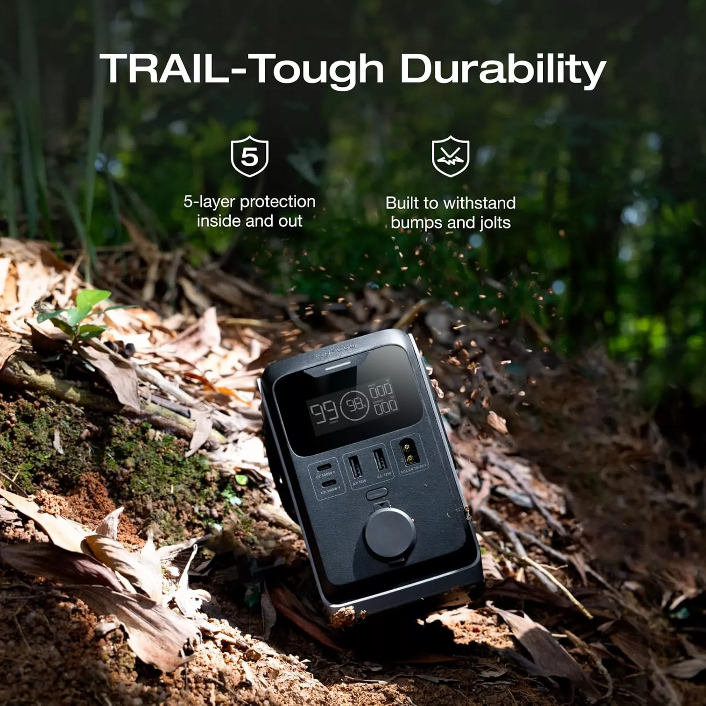 Eksterna baterija EcoFlow Trail 300, 90000mAh, 300W, PD, 1 x Produžetak za upaljač - 2 x USB-A - 2 x USB-C, Crna EF-TRAIL300-N