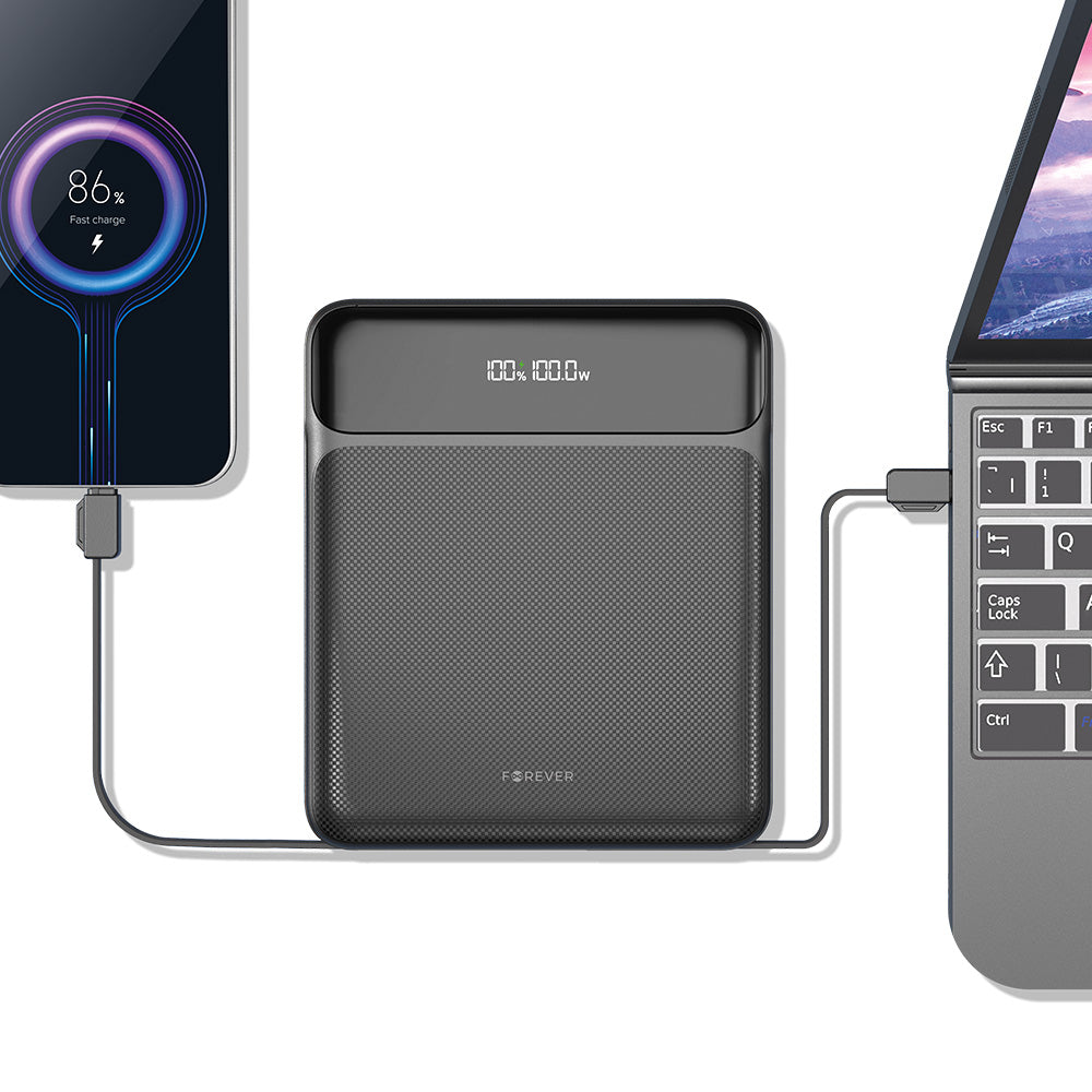 Vanjska baterija Forever TB-200, 20000mAh, 100W, QC + PD, 1 x Lightning - 2 x USB-C - 2 x USB-A, Crna