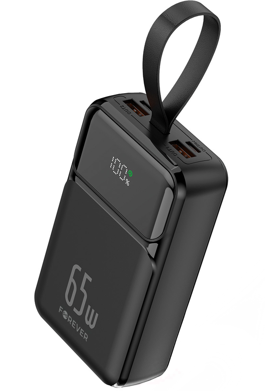 Eksterni punjač Forever TB-400, 20000mAh, 65W, QC + PD, 2 x USB-A - 2 x USB-C, Crna