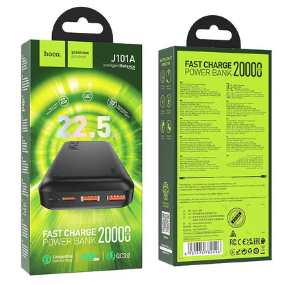 Eksterni punjač HOCO J101A, 20000mAh, 22.5W, QC + PD, 1 x USB-C - 2 x USB-A, Crna