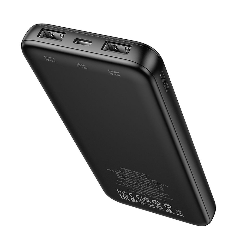 Eksterni punjač HOCO J128, 10000mAh, 10W, 2 x USB-A, Crna