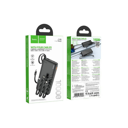 Eksterna baterija HOCO J146, 10000mAh, 10W, 1 x Lightning - 1 x microUSB - 1 x USB-A - 1 x USB-C, Crna