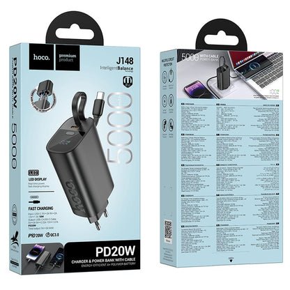 Eksterna baterija HOCO J148 2u1, 5000 mAh, 20 W, PD, 2 x USB-C, crna
