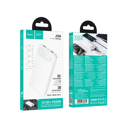 Eksterna baterija HOCO J154, 10000mAh, 22.5W, QC + PD, 1 x USB-C - 2 x USB-A, Bela