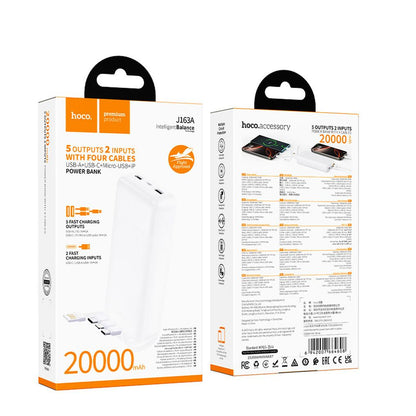 Eksterna baterija HOCO J163A, 20000 mAh, 10 W, 1 x Lightning - 1 x microUSB - 1 x USB-C - 2 x USB-A, bela