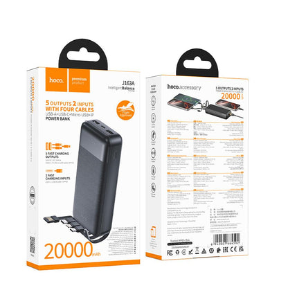 Eksterna baterija HOCO J163A, 20000 mAh, 10 W, 1 x Lightning - 1 x microUSB - 1 x USB-C - 2 x USB-A, crna