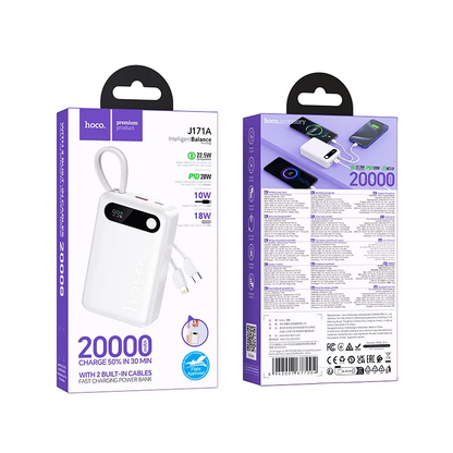 Eksterni punjač HOCO J171A, 20000mAh, 22.5W, QC + PD, 1 x Lightning - 1 x USB-A - 2 x USB-C, Bela