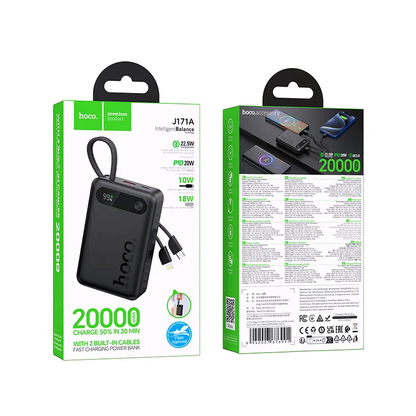 Eksterna baterija HOCO J171A, 20000mAh, 22.5W, QC + PD, 1 x Lightning - 1 x USB-A - 2 x USB-C, Crna