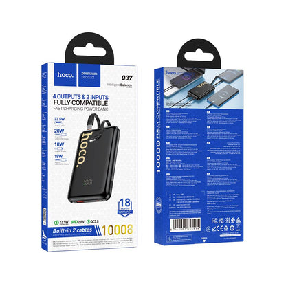 Eksterni punjač HOCO Q37, 10000mAh, 22.5W, QC + PD, 1 x Lightning - 1 x USB-A - 2 x USB-C, Crna