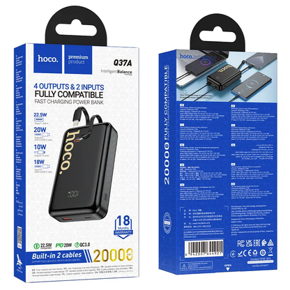 Eksterni punjač HOCO Q37A, 20000mAh, 22.5W, QC + PD, 1 x Lightning - 1 x USB-A - 2 x USB-C, Crna