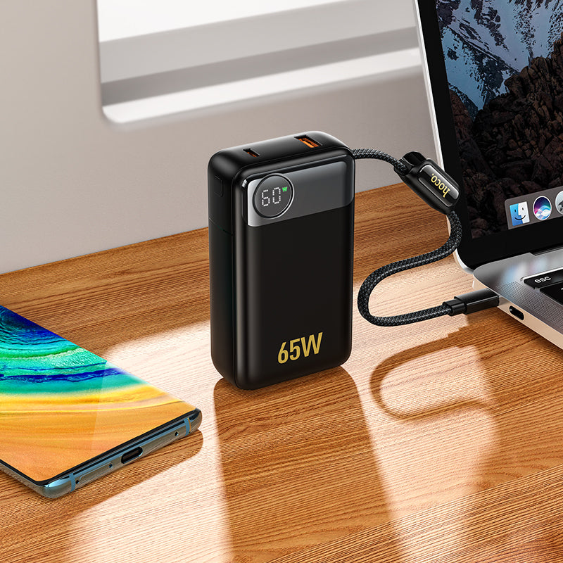 Eksterni punjač HOCO Q53, 12000mAh, 65W, QC + PD, 1 x USB-A - 2 x USB-C, Crna