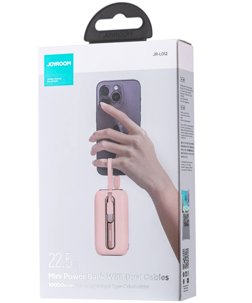 Spoljna baterija Joyroom Colorful Series JR-L012, 10000mAh, 22.5W, QC + PD, 1 x Lightning - 2 x USB-C, Roze