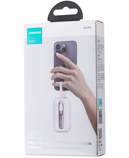 Spoljna baterija Joyroom Colorful Series JR-L012, 10000mAh, 22.5W, QC + PD, 1 x Lightning - 2 x USB-C, Bela