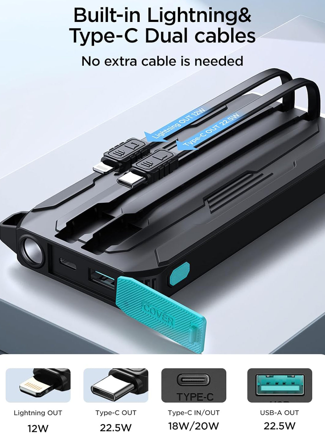 Spoljna baterija Joyroom JR-L017, 10000mAh, 22.5W, QC + PD, 1 x Lightning - 1 x USB-A - 2 x USB-C, Crna