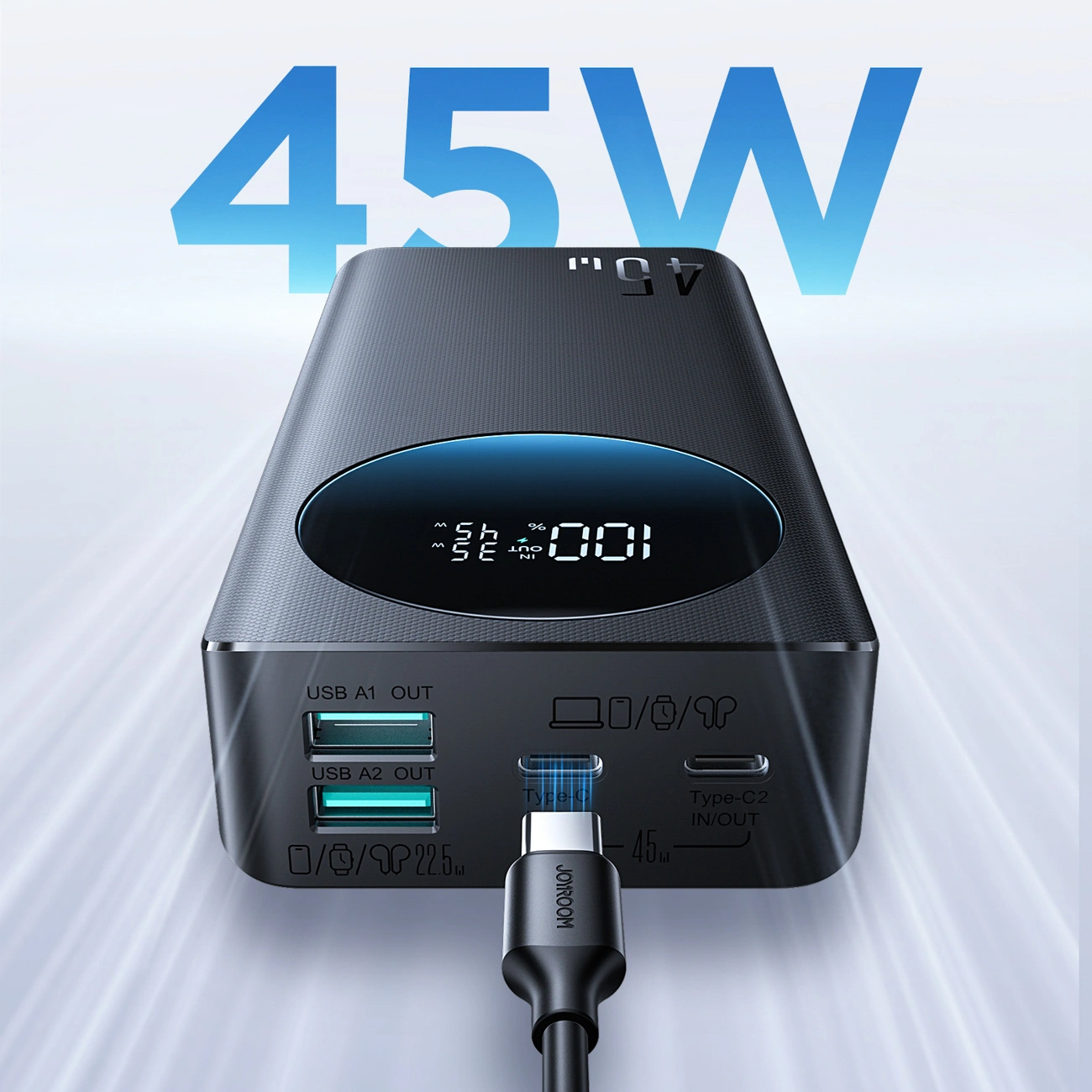 Eksterna baterija Joyroom JR-PBF02 Pro, 20000mAh, 45W, QC + PD, 2 x USB-A - 2 x USB-C, Crna