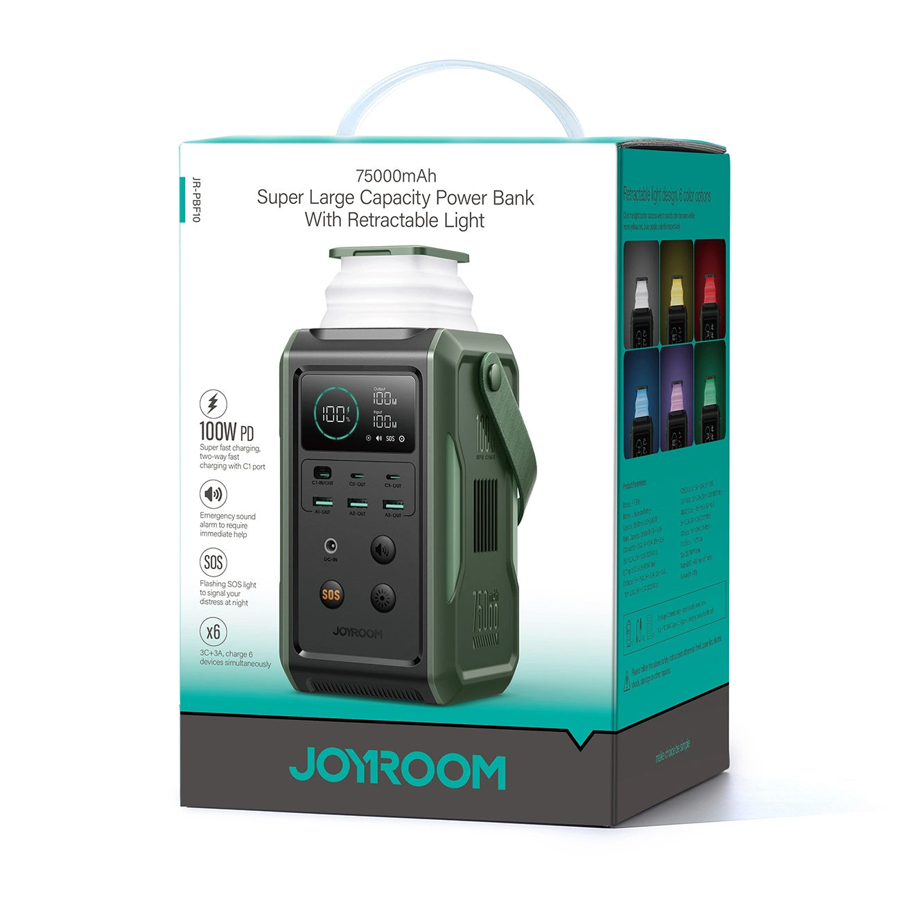 Eksterna baterija Joyroom JR-PBF10, 75000mAh, 100W, QC + PD, 3 x USB-A - 3 x USB-C, Zelena