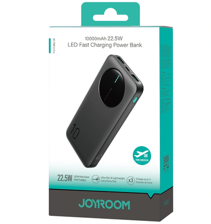 Eksterni punjač Joyroom JR-PBF12 Pro, 10000mAh, 22.5W, QC + PD, 1 x USB-C - 2 x USB-A, Crna