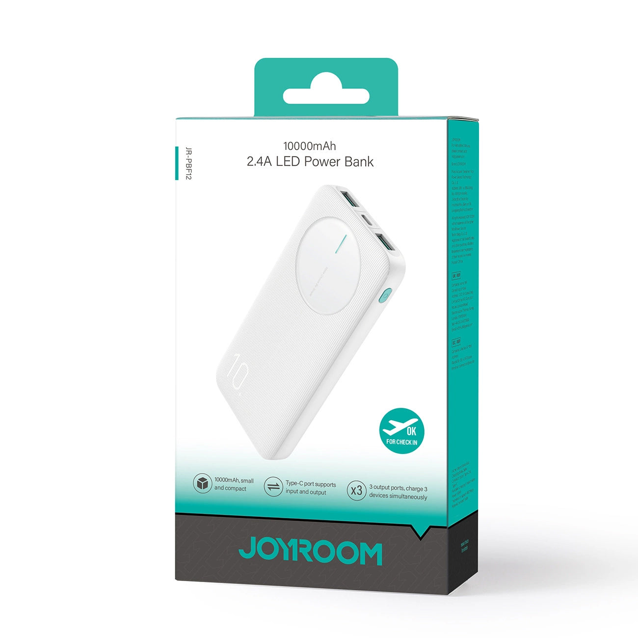 Spoljna baterija Joyroom JR-PBF12, 10000mAh, 12W, 1 x USB-C - 2 x USB-A, Bela