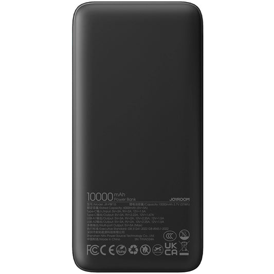 External Battery Joyroom JR-PBF15, 10000mAh, 22.5W, QC + PD, 1 x USB-C - 2 x USB-A, Black 