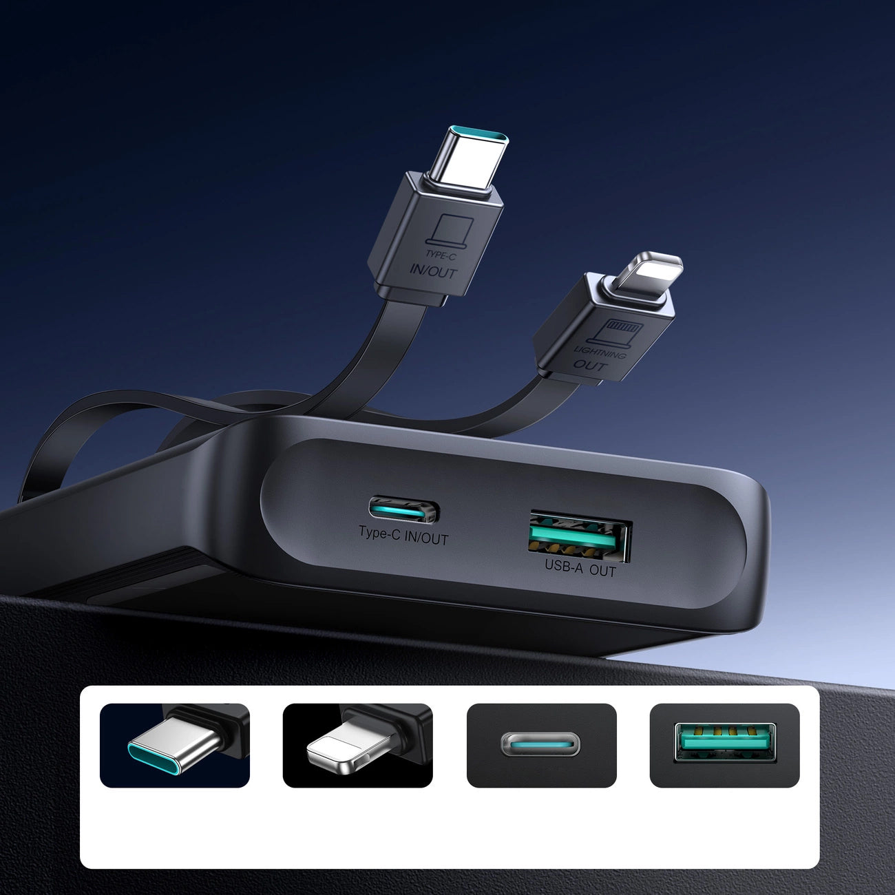 Spoljna baterija Joyroom JR-PBF19, 10000mAh, 22.5W, QC + PD, 1 x Lightning - 1 x USB-A - 2 x USB-C, Crna