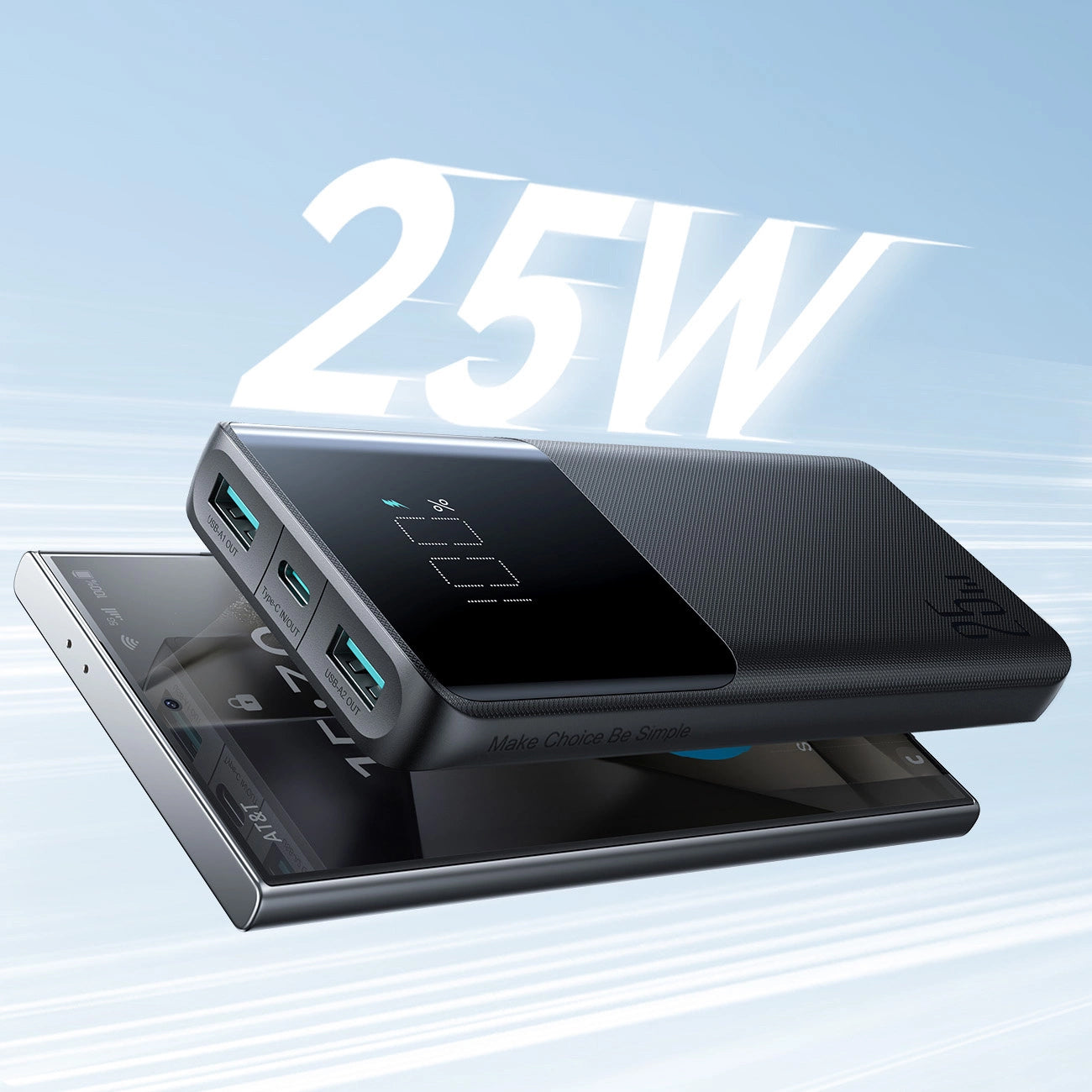 Spoljna baterija Joyroom JR-PBF20, 10000mAh, 25W, QC + PD, 1 x USB-C - 2 x USB-A, Crna