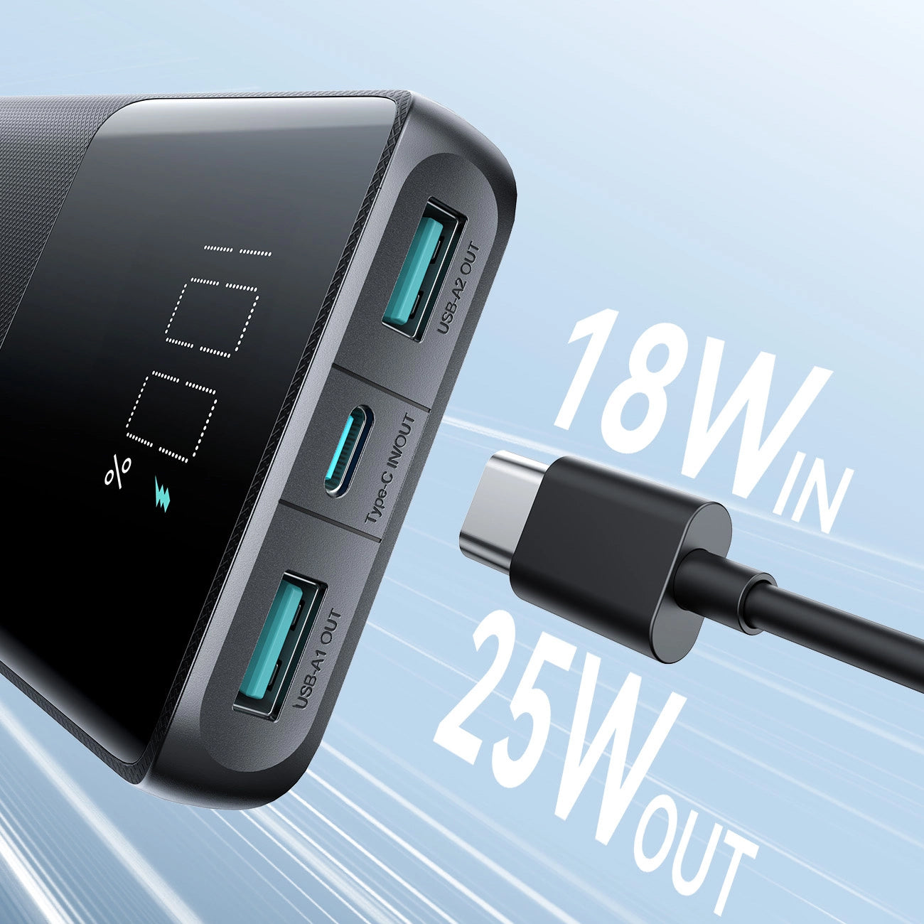 Spoljna baterija Joyroom JR-PBF20, 10000mAh, 25W, QC + PD, 1 x USB-C - 2 x USB-A, Crna