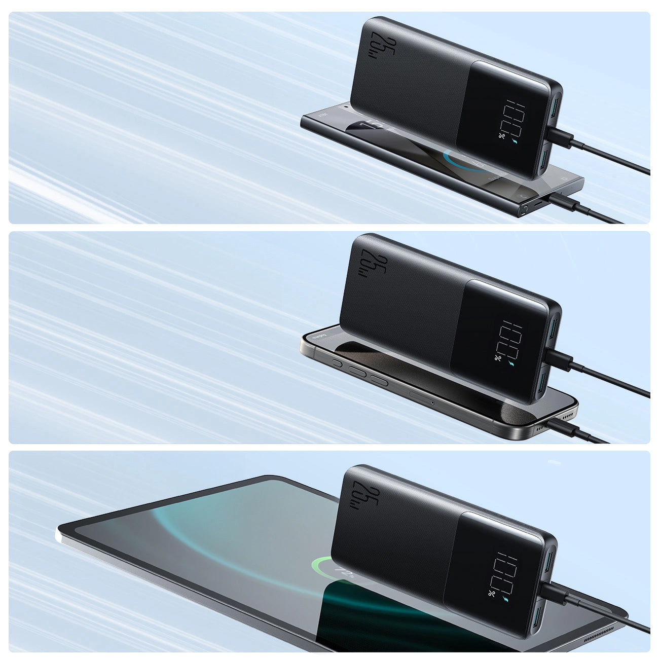 Spoljna baterija Joyroom JR-PBF20, 10000mAh, 25W, QC + PD, 1 x USB-C - 2 x USB-A, Crna