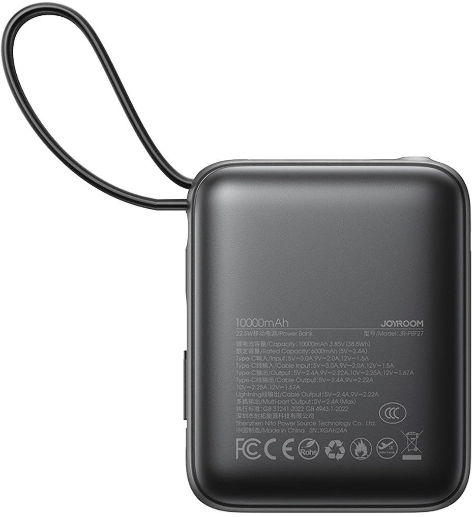 Spoljna baterija Joyroom JR-PBF27, 10000mAh, 22.5W, QC + PD, 1 x Lightning - 2 x USB-C, Crna