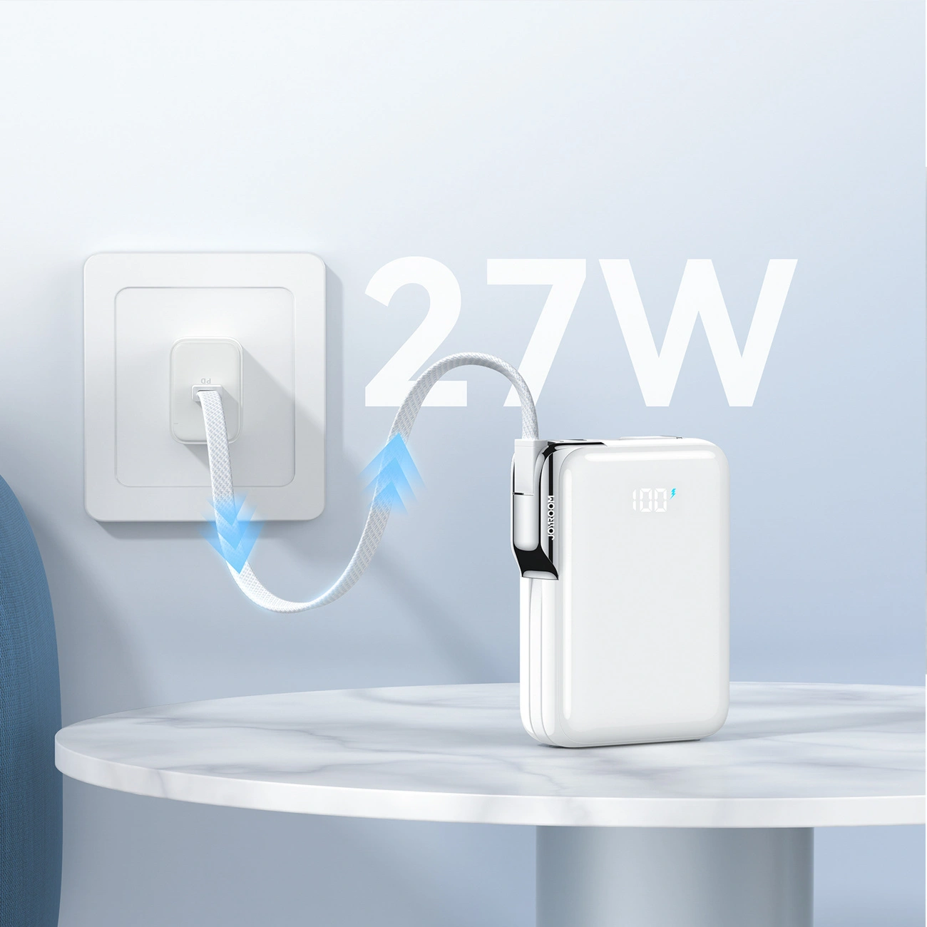 Spoljna baterija Joyroom JR-PBF27 Pro, 10000mAh, 30W, QC + PD, 1 x Lightning - 2 x USB-C, Bela