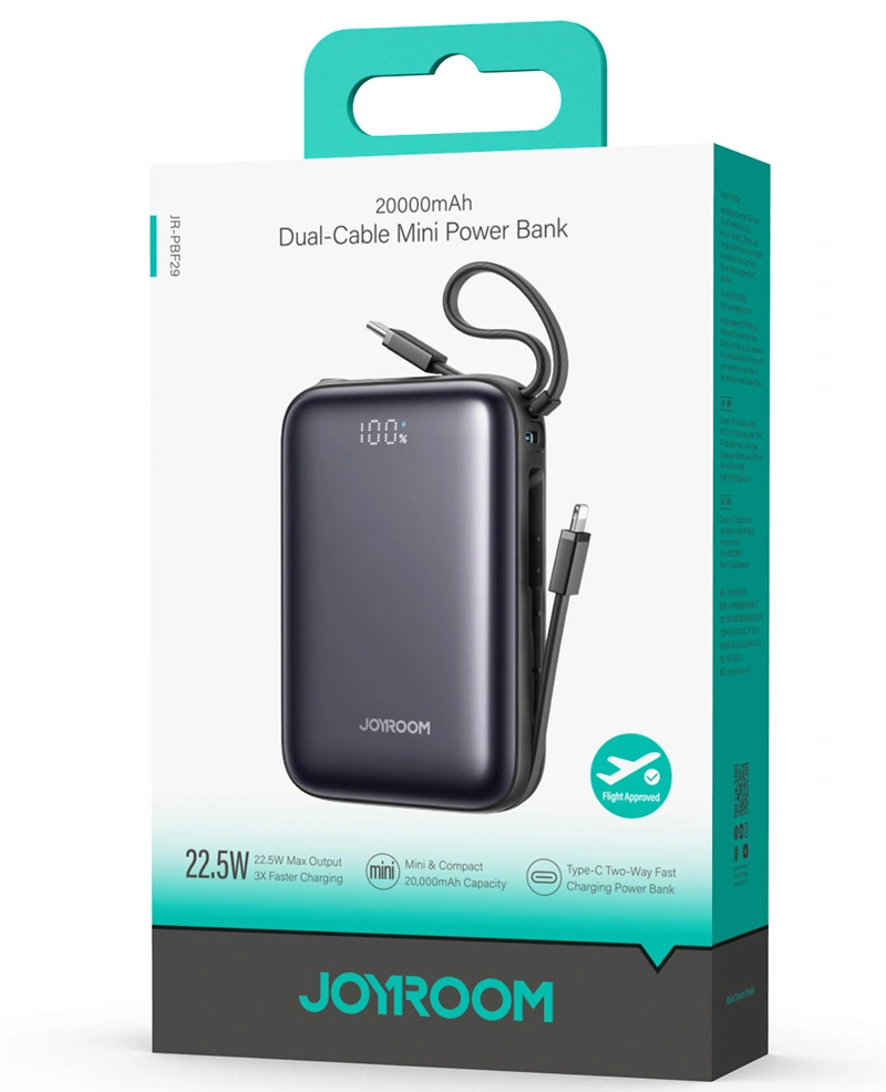 Spoljna baterija Joyroom JR-PBF29, 20000mAh, 22.5W, QC + PD, 1 x Lightning - 2 x USB-C, Crna