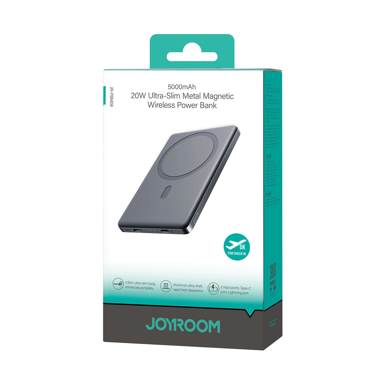 Spoljna Baterija Bežična Joyroom JR-PBM08, 5000mAh, 20W, PD + FQI, 1 x QI - 1 x USB-C, Siva