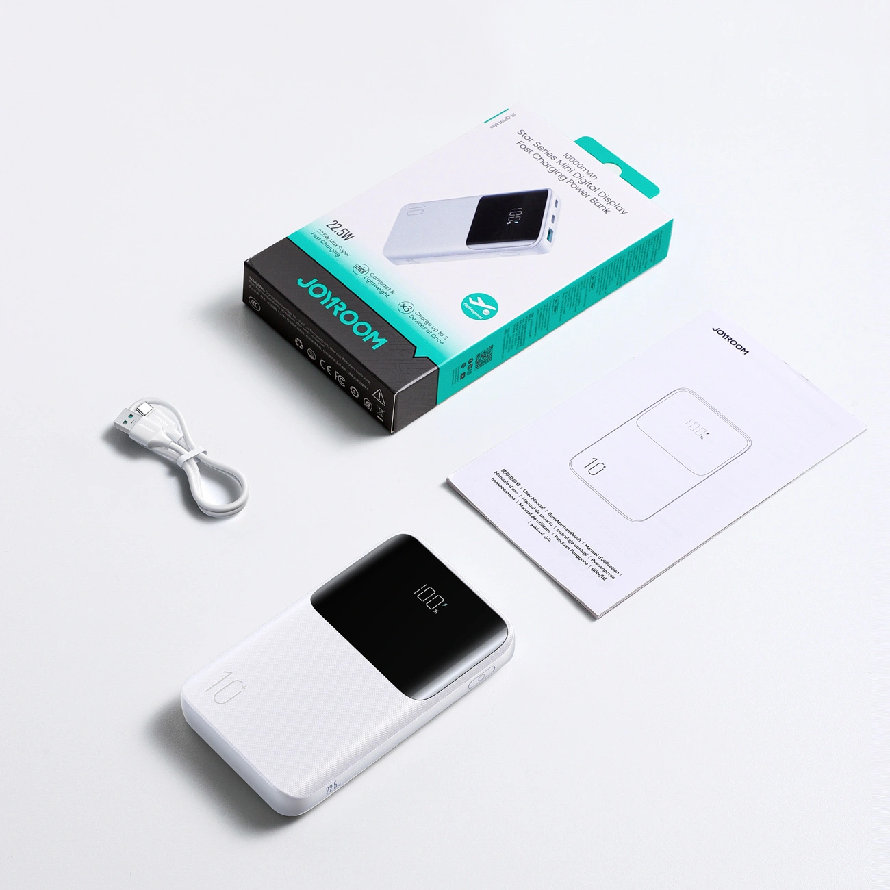 Spoljna baterija Joyroom JR-QP191, 10000mAh, 22.5W, QC + PD, 1 x USB-A - 2 x USB-C, Bela