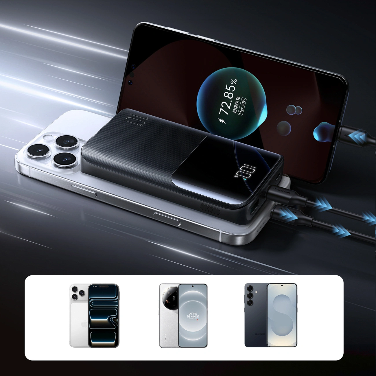 Spoljna baterija Joyroom JR-QP191, 10000mAh, 22.5W, QC + PD, 1 x USB-A - 2 x USB-C, Crna