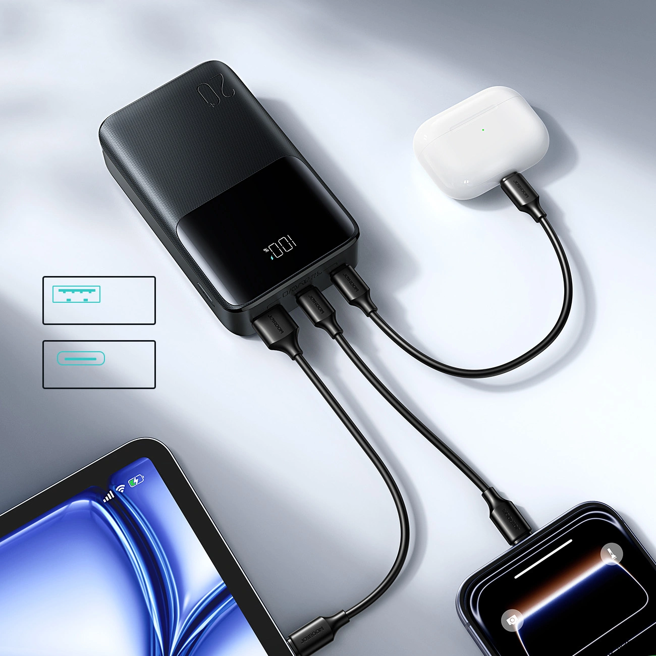 Spoljna baterija Joyroom JR-QP192, 20000mAh, 22.5W, QC + PD, 1 x USB-A - 2 x USB-C, Crna