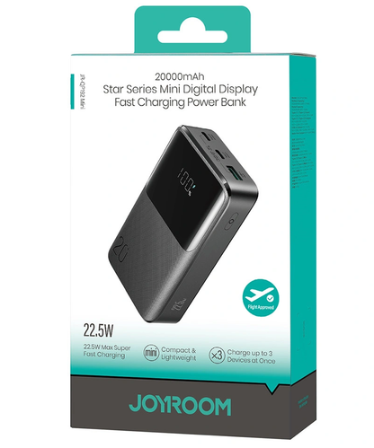 Spoljna baterija Joyroom JR-QP192, 20000mAh, 22.5W, QC + PD, 1 x USB-A - 2 x USB-C, Crna