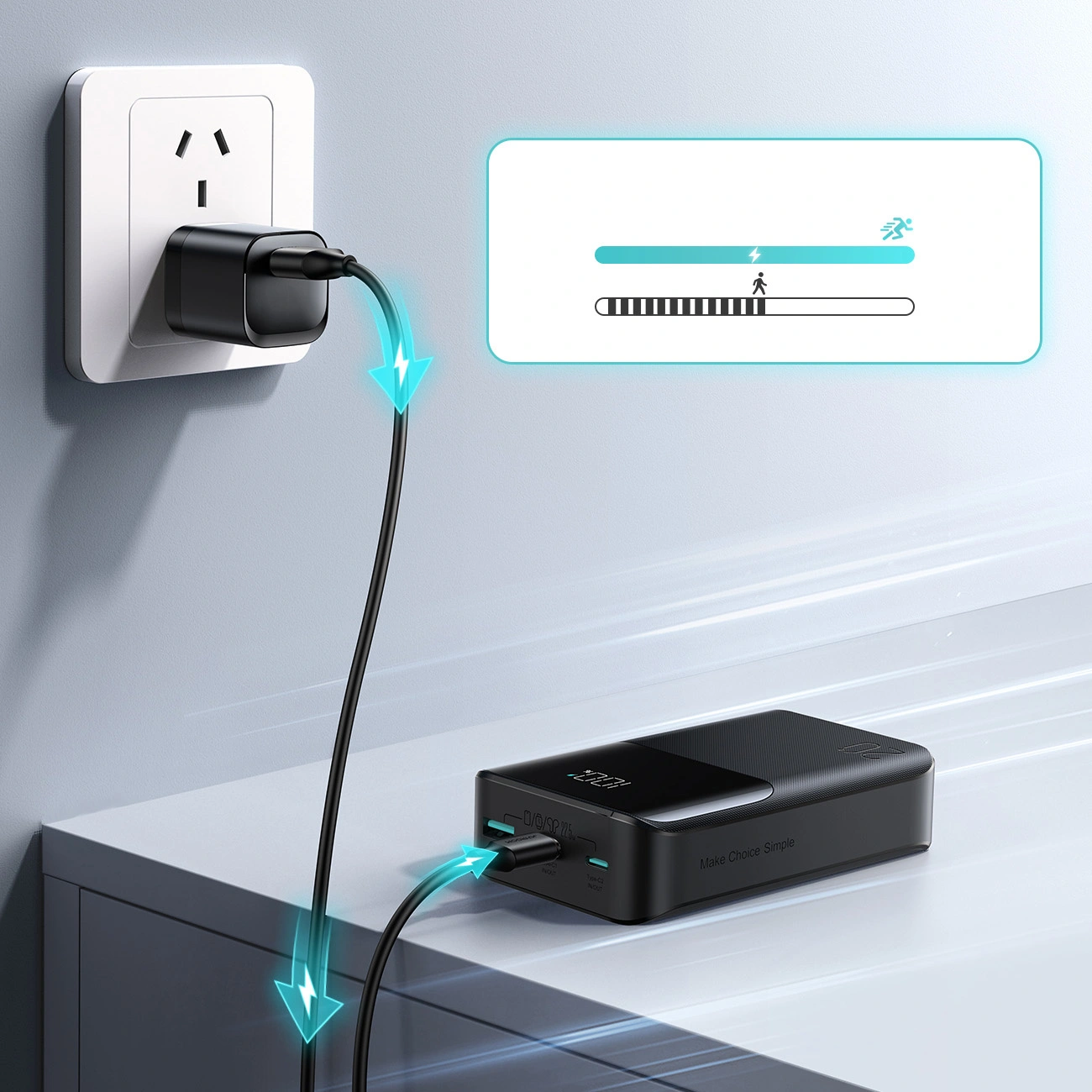 Spoljna baterija Joyroom JR-QP192, 20000mAh, 22.5W, QC + PD, 1 x USB-A - 2 x USB-C, Crna