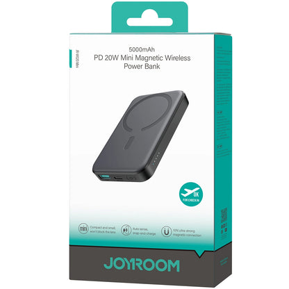Spoljna Baterija Wireless Joyroom JR-W020 Mini, 5000mAh, 20W, QC + PD + FQI, 1 x QI - 1 x USB-A - 1 x USB-C, Crna