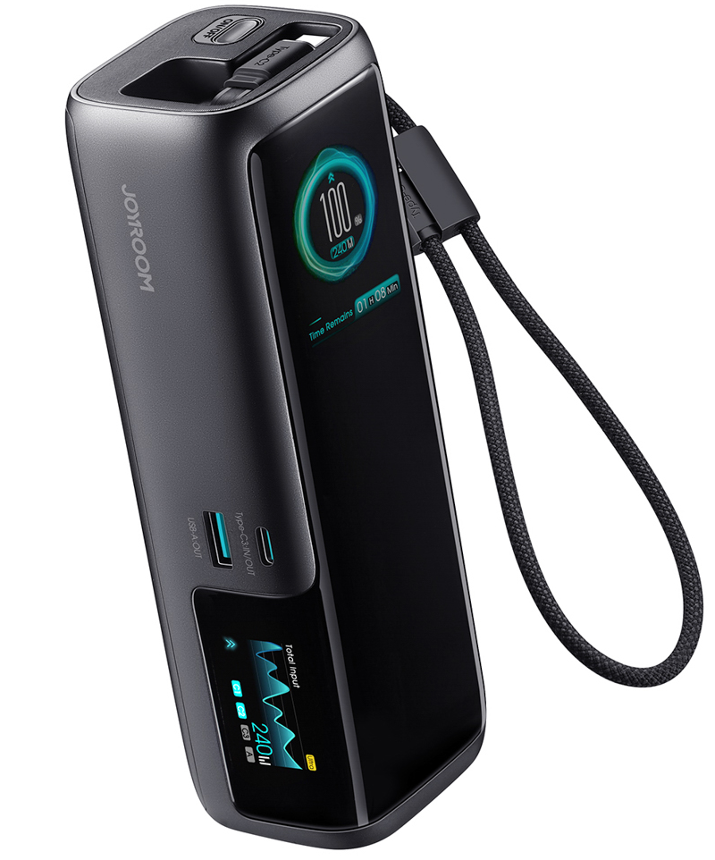 Eksterna baterija Joyroom PODIX PR70, 25000 mAh, 240 W, QC + PD, 1 x USB-A – 3 x USB-C, crna